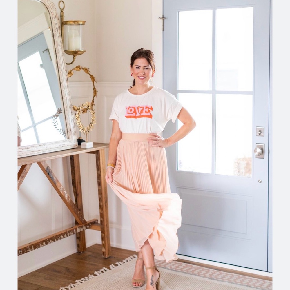 Gentle Fawn Pink Pleated Midi Skirt